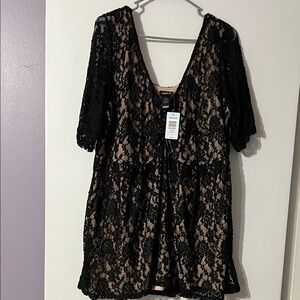 Torrid Black Lace Babydoll Top with Nude Lining